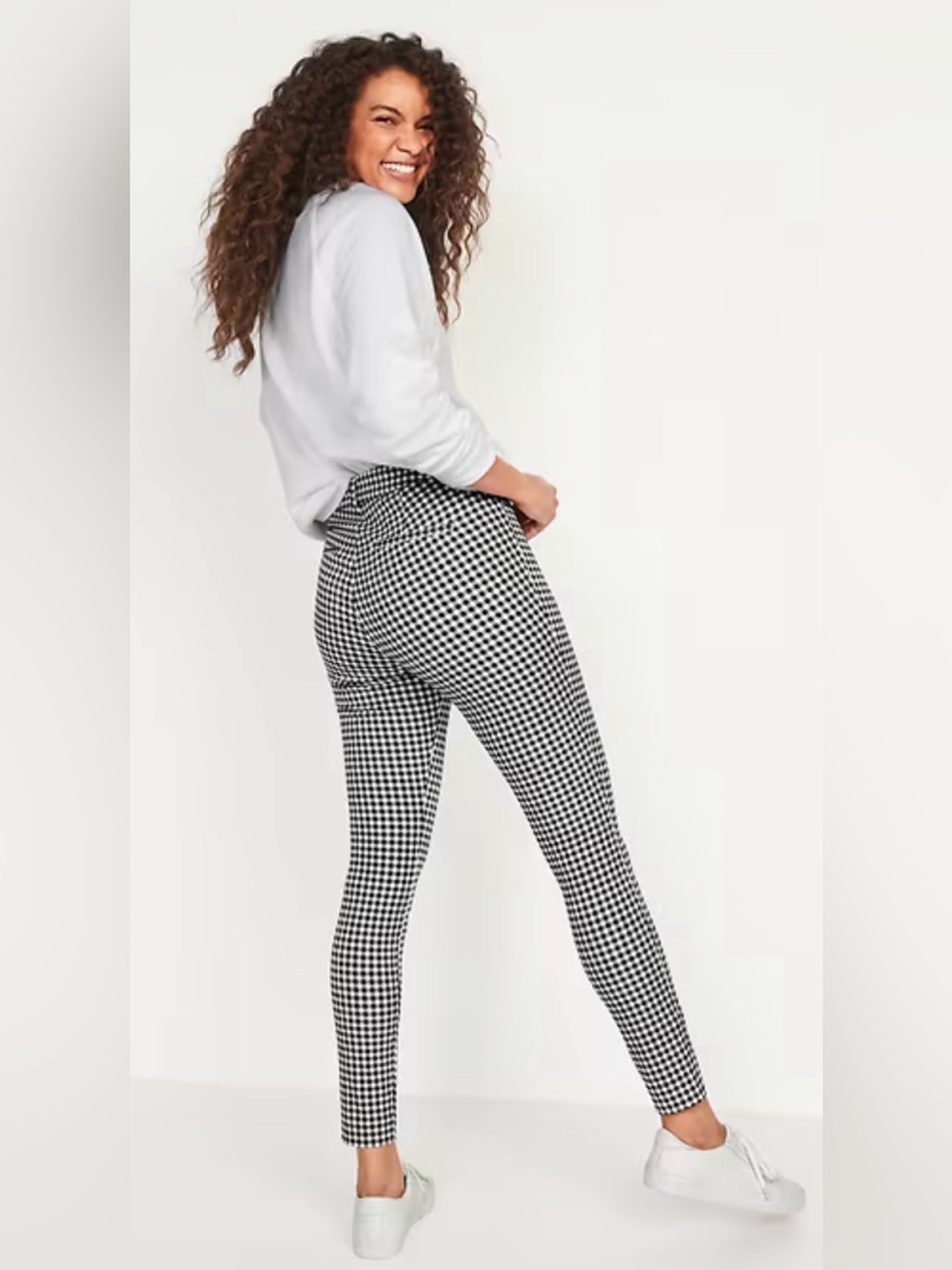 Womens Black and White Check Slim Dress Pants- Size 10